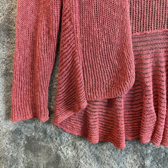 Eileen Fisher Airy Linen Grain Rib Knit Open Peplum Cardigan Sweater L Pink - Picture 3 of 8